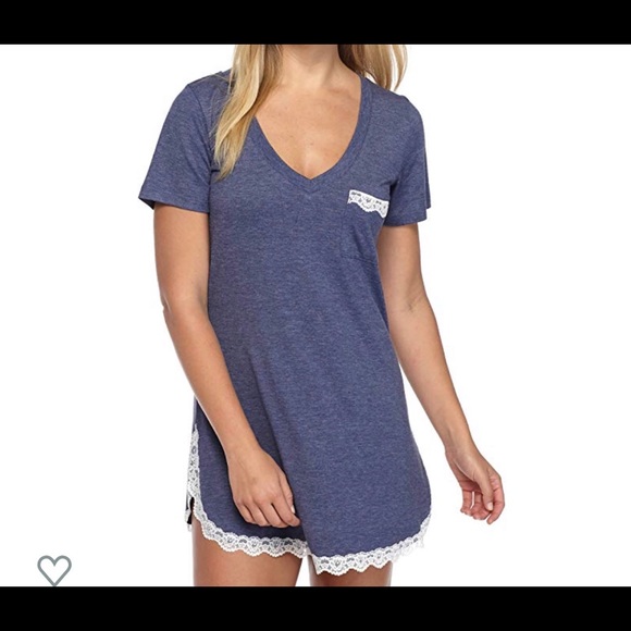 Other - NWOT Blue white lace trim t shirt nightie dress XL